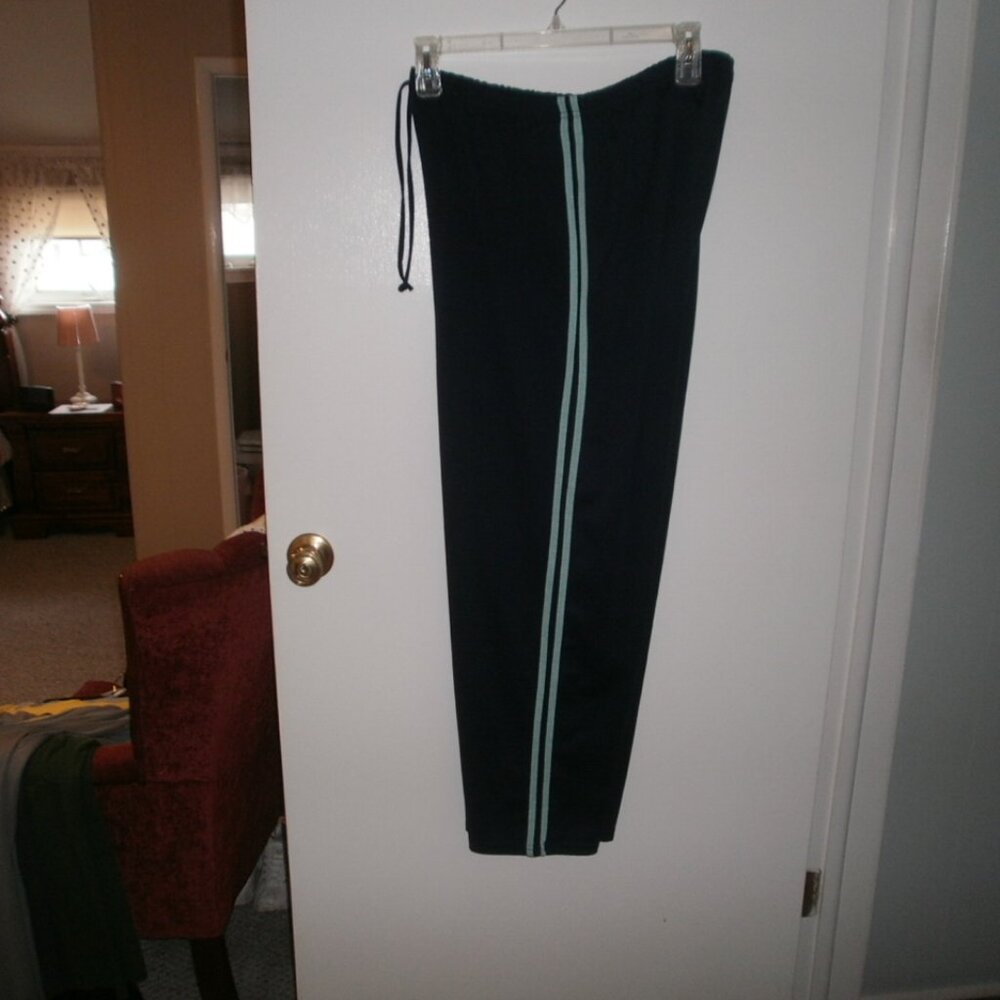 woman's athletic pants Navy with turquoise stripe 2X